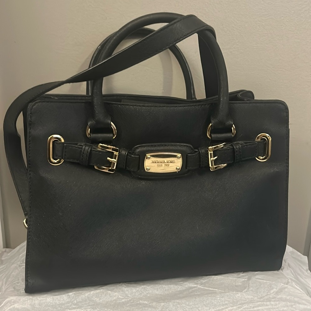 MK Authentic black with gold tone handle & strap tote bag!